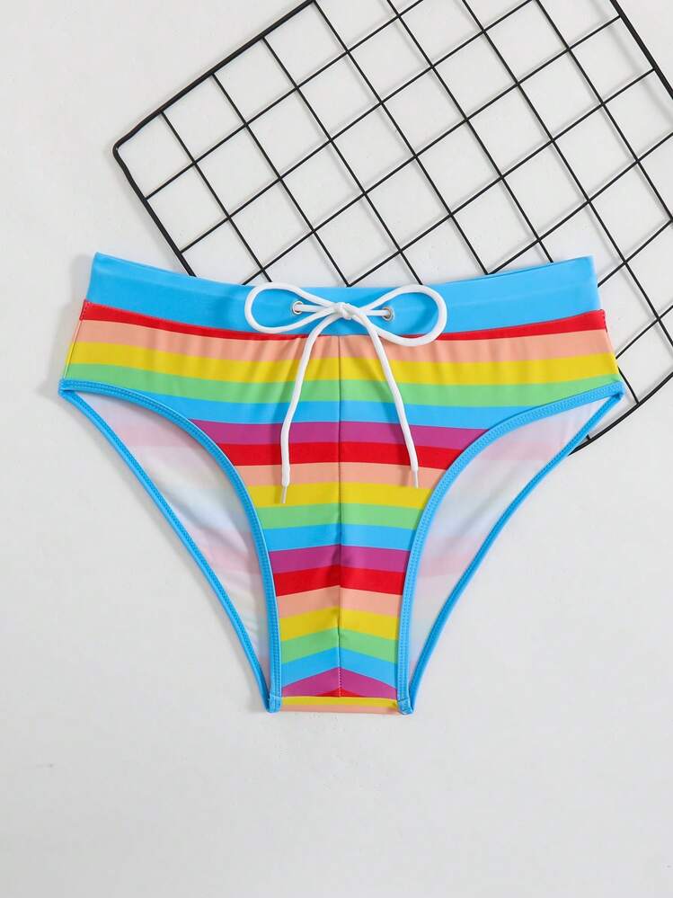 Bañadores informales de triángulo con cordón y rayas de colores del arcoíris para hombres en vacaciones de playa - Multicolor - Añade 2