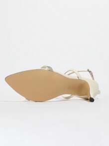Women's High Heels Spring/Summer Elegant Crystal Embellished Stiletto Ankle Strap Pointed Toe Party Sandals, Champagne Color