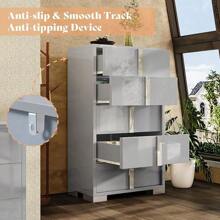 5-Drawer Dresser, Modern Glossy Chest Of Drawers, Spacious Storage Organizer Cabinet For Bedroom, Living Room Or Cloakroom, Grey - 灰色 - 查看 4