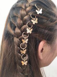 6/9/11 件时尚蝴蝶、星星、硬币吊坠编织发圈，适合时尚女孩 - 彩色 - 查看 1