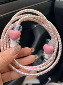 Set de 5 protectores de carga con forma de corazón 3D, compatibles con cargador y cable de datos Apple de 30W-35W - Multicolor - Ver 7