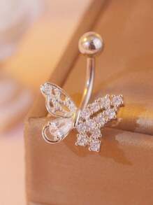New Stainless Steel Butterfly Zirconia Navel Piercing Ring, Hypoallergenic Belly Button Ring, Fashionable - Butterfly Belly Button Ring - View 6