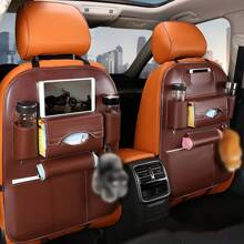 1 szt. PU skórzany organizer na tylne siedzenie samochodu, ochraniacz na oparcie siedzenia samochodu, wisząca torba na oparcie siedzenia samochodu z kieszeniami do przechowywania, uchwyt na kubek i uchwyt na chusteczki, uniwersalny organizer samochodowy do większości samochodów