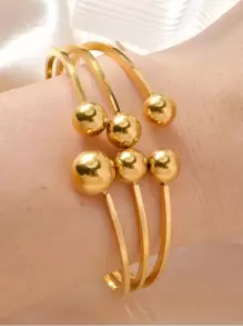 1 件时尚个性化镀金串珠弹性开口袖口手链，复古风格女士钛钢夸张腕饰