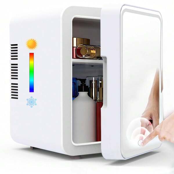 SHIXIONG Mini refrigerador de 4 litros, mini refrigerador cosmético con espejo LED regulable, refrigerador pequeño portátil para cosméticos refrigerados, productos para el cuidado de la piel y alimentos