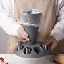 裱花袋支架，裱花袋支架，蛋糕装饰糕点工具，裱花袋支架，带 8 个喷嘴槽的裱花袋支架，蛋糕装饰套件的塑料糕点袋支架，烘焙配件 - 灰色 - 查看 3