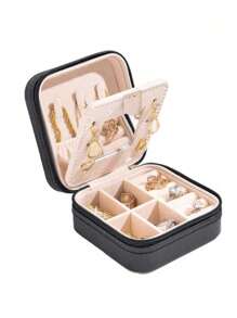 1pc Jewelry Organizer Box, Detachable Compartments Jewelry Storage Box, Ins Style Zipper Jewelry Display Tray, Suitable For Rings, Earrings, Necklaces, Lipsticks
