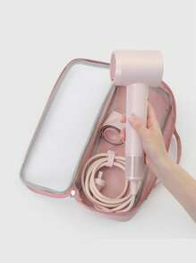 1pc Portable Hair Dryer Storage Bag, Transparent Mesh Bag For Travel, Cosmetic & Curling Iron Storage Bag, Multi-Functional Cosmetic Bag, Cosmetic Storage, Travel Toiletry Bag, Handbag, Dust-Proof Large Capacity, Electric Curling Iron, Flat Iron Protective Case, Hair Dryer Storage, Back To School Supplies Make Up Bag - Apricot - View 3