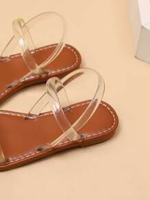 1双儿童棕色凉鞋，透明PU绑带，后跟绑带设计，圆头露趾平底防滑时尚奢华可爱罗马凉鞋，适合3-12岁男孩女孩，日常、派对、旅行，2026夏季款 - 無色 - 查看 7