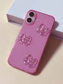 Ốp lưng điện thoại thời trang nơ laser màu hồng bóng bẩy, tương thích với iPhone 7 8 Plus X XR Xs Max 11 12 13 14 15 16 Pro Max, chống rơi vỡ, chống thấm nước, chống sốc, chống trầy xước, quà tặng tiệc tùng - Hồng - Xem 2