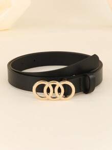 1pc Women's Casual Street Style Triple Buckle Versatile Decorative Belt, Suitable For Dresses, Jeans And Pants, Daily Use - Black - View 2