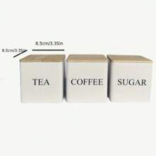 1 Set Of 3 Rectangular Bamboo Lid Tin Cans, Simple Ins European Style, Airtight Metal Container For Coffee, Candy, Tea Storage With Label, Easy Round Kitchen Canister Set - Multicolor - View 10