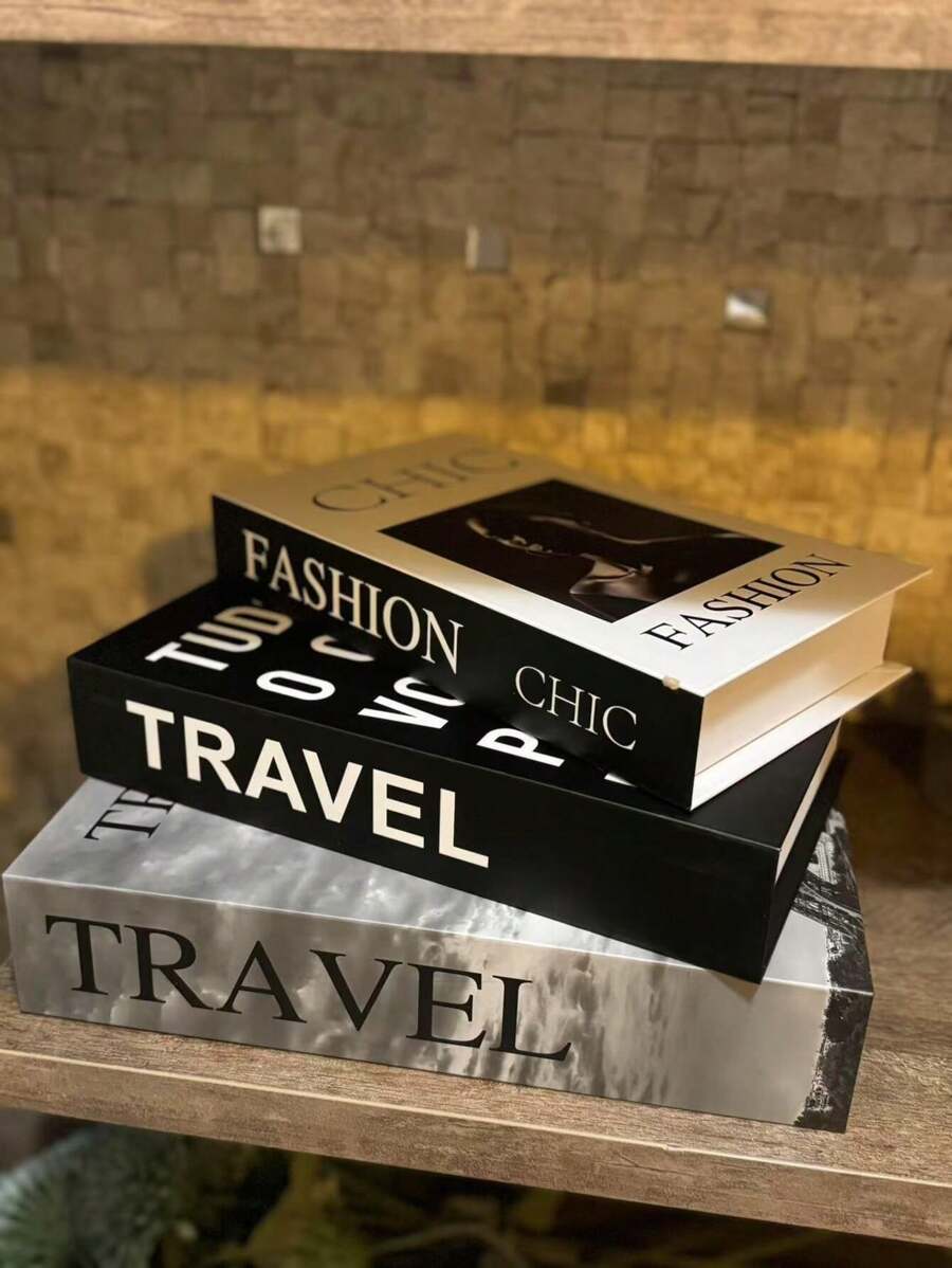 Kit With 3 Fake Books Desk Book Organizer Box Decorative Object Holder - TRAVEL - View 1