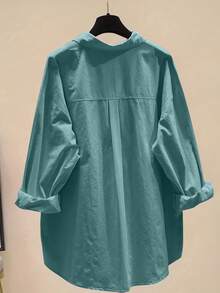 Women's Solid Color Simple Button-Down Casual Shirt - Dark Green - View 2