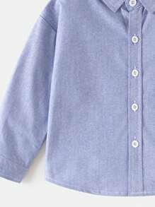 Young Boy Spring Casual Embroidery Long Sleeve Button Front Shirt - Blue - View 6