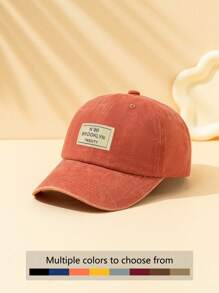 1 件儿童户外休闲时尚个性化面料徽标字母印花遮阳棒球帽，可调节尺寸，复古简约，春夏必备 - 橘色 - 查看 1