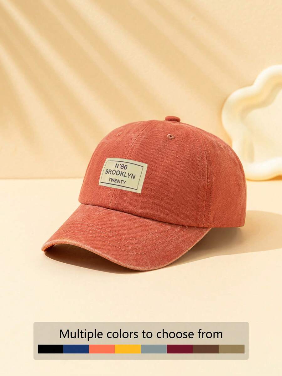 1 件儿童户外休闲时尚个性化面料徽标字母印花遮阳棒球帽，可调节尺寸，复古简约，春夏必备 - 橘色 - 查看 1