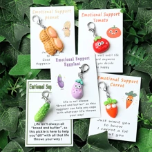 1pc/5pcs Emotional Support Resin Figurines Key Chain With Encouragement Cards - Pocket-Sized Positive Affirmation Decor, Pickle, Carrot, Peanut, Tomato, Eggplant Key Chain With Uplifting Messages, Ideal For Relax, Special Occasion Gifts & Home