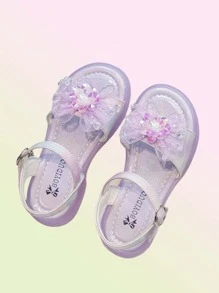 1 Pair Children Butterfly Rhinestone Decor Sparkly High Heel Sandals - Purple - View 9