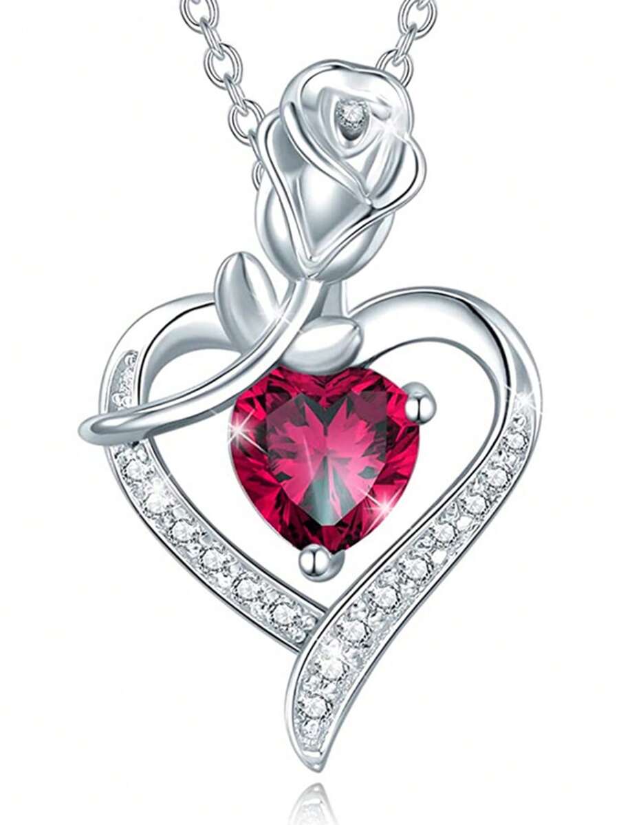 1 Pc Romantic Cubic Zirconia Heart Necklace Pendant For Women For Valentine's Day Gift Wedding Engagement Anniversary Party Jewelry,Mom,Mother,Mother's Day,Gift