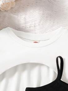 3 件套女童春夏时尚长袖连帽披肩和字母印花吊带背心和百褶裙，早春返校季最佳礼物