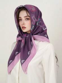 1pc Women's 90*90cm Paisley Pattern Print Bandana, Outdoor Headband And Square Scarf Elegant Bandana,Hair Band,Head Band Ideal For Dressing Up Your Look Winter Fall - Purple - View 3