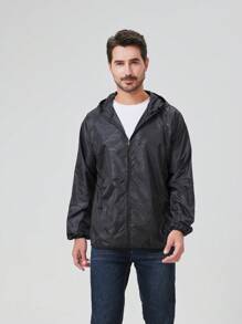 1 件男士轻质防水户外夹克，多口袋设计，防晒皮肤外套 - 黑色 - 查看 6