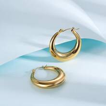 MDFUN 14K Gold Plated 316L Stainless Steel Thick Hoop Earrings, Lightweight Yet Substantial Gold Tone Earrings, For Women - Gold - View 3