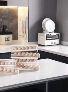 30pcs Auto-Rotating Egg Tray, 3-Tier Fridge Mounted Egg Storage Box, Made Of Fresh-Keeping PP Material, Essential Kitchen Organizer To Save Space