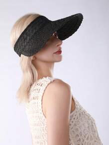 Beach Straw Sun Hat For Women Crochet Frayed Floppy Bucket Hat Wide Brim Sun Protection Straw Hat - A - View 10