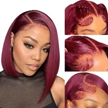 Uveous Peluca bob corta de cabello humano liso, 13x6 peluca frontal de encaje transparente de 8-16 pulgadas, densidad del 200%, peluca de cabello humano brasileño liso corto para mujeres - S99J - Ver 3