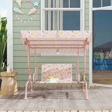AIYAPLAY Columpio de Jardín Exterior para Niños de +3 Años Balancín de Jardín Exterior de 2 Plazas con Toldo Ajustable Arnés de Protección y Estampados Bonitos 112x75x120 cm - Rosa - Ver 9
