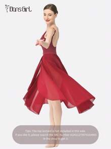 DonsGirl 1 chiếc váy múa ba lê co giãn cao cấp dành cho nữ - Thiết kế bèo nhún bất đối xứng, xẻ tà cao, váy dài, phù hợp cho biểu diễn múa đơn/múa đương đại và lễ hội. - Màu Đỏ Sâu - Xem 6