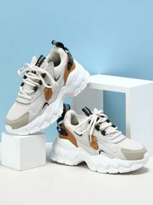 男士时尚米棕色经典色彩个性化创意派对节日防滑系带厚底低帮休闲复古厚底运动鞋 - 彩色 - 查看 2