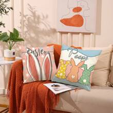 1/2 Vỏ gối sofa hình thỏ Phục sinh, Vỏ gối in polyester độ nét cao, Vỏ gối trang trí phòng khách hình thỏ Phục sinh, Trang trí phòng ngủ, Trang trí sofa, 17,7*17,7 inch/45X45cm (Không có ruột gối) - Nhiều màu - Xem 2