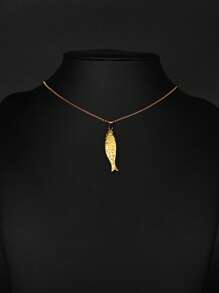 1pc Gold-Tone Stainless Steel Cute Salted Fish Ocean Style Necklace, High-End