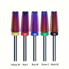 1 pezzo e set da 5 pezzi Punte per trapano in acciaio al tungsteno dal design a trapezio colorato e affusolato, fresa a barilotto in carburo, punte per limatura unghie, strumenti professionali per la arte di unghie - Multicolore - Visualizzare 1