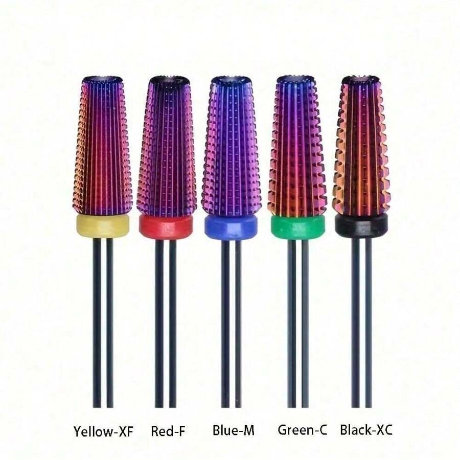 1 pezzo e set da 5 pezzi Punte per trapano in acciaio al tungsteno dal design a trapezio colorato e affusolato, fresa a barilotto in carburo, punte per limatura unghie, strumenti professionali per la arte di unghie - Multicolore - Visualizzare 1
