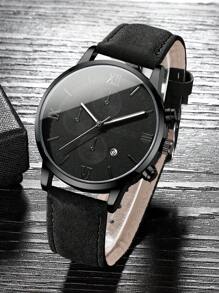 2 件套：男士时尚经典罗马数字表盘石英表和皮带（不含表盒）