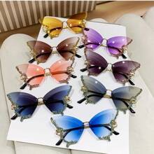 1pc Rhinestone Decor Large Frame Fashion Butterfly Eyeglasses, Women's Photography & Party Fashion Glasses For Summer Beach Vacation,Outdoor,Travel