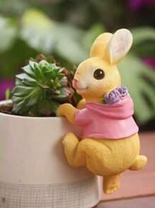 1pc Creative Hanging Rabbit Decoration, Cute Couple Rabbits Planter/Aquarium Decor Garden Ornament