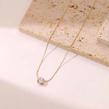 1pc Fashionable Stainless Steel Rhinestone Necklace, Versatile For Women To Wear For Daily Life Or Stylish Commuting