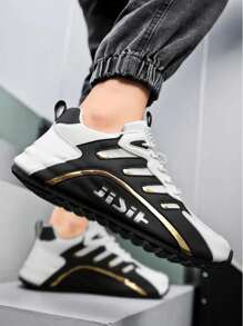 Men's Knitted Mesh Breathable Casual Running Shoes, Lace-Up Comfort Soft-Sole Sneakers For Outdoor Jogging, Spring & Summer - Black - View 3