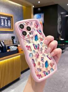 1pc Butterfly Wave Shape Anti-Fall Mobile Phone Case Compatible With IPhone/Galaxy/Infinix/Redmi/OPPO/VIVO/Itel/Tecno/MOTO - Pink - View 3