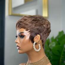 Short Wigs For Black Women, Real Hair Pixie Short Wigs, Brown, Black, Multi-Color Short Layered Wigs, Christmas & Daily Fashion Layered Short Wigs With Bangs - Multicolor - View 4