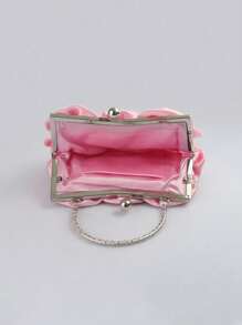Satin Rose Flower Clutch Bag, Elegant Small Handbag For Formal Occasion, Bridal, Bridesmaid, Crossbody, Evening Dress - Pink - View 7