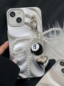 Black Number 8 Billiards Ball Heart Charm Elegant Silvery Heart & Faux Pearl Bow Pendant Y2K Accessories Bows