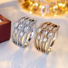 1pc Women's Elegant & Classy Fashionable Ring Inlaid With Synthetic Zirconia, Suitable For Daily Wear, Dates, Work, Versatile