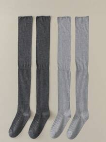 1 o 2 pares de calcetines hasta la rodilla para damas, calcetines gruesos blancos, calcetines largos hasta el muslo de color sólido a juego para botas