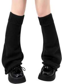 1 Pair Y2K Solid Color Casual Versatile Warm Knitted Leg Warmers - Black - View 5
